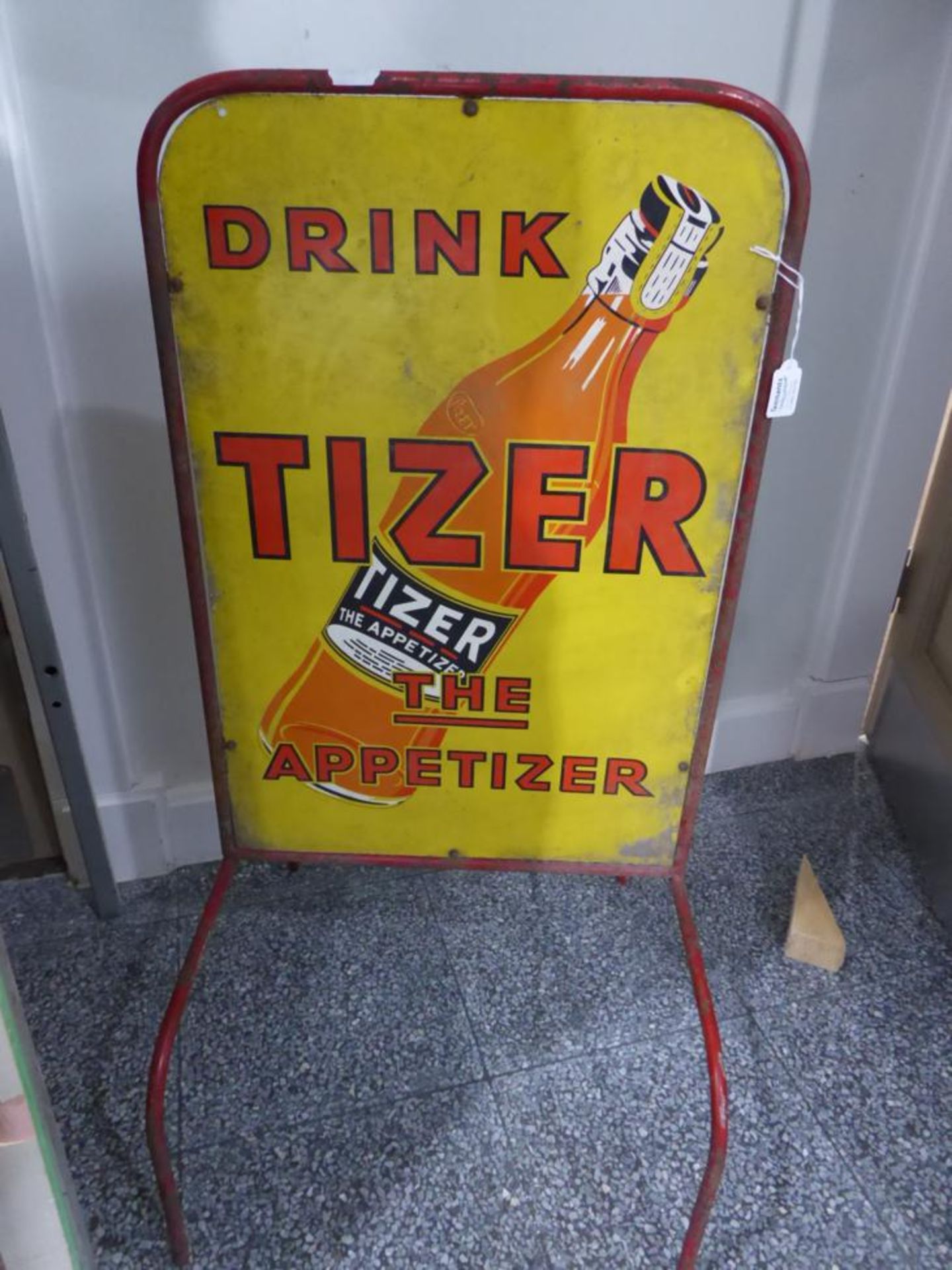 A Double Sided Free-Standing Metal Advertising Sign, Drink Tizer The Apertizer, with red painted - Bild 2 aus 3