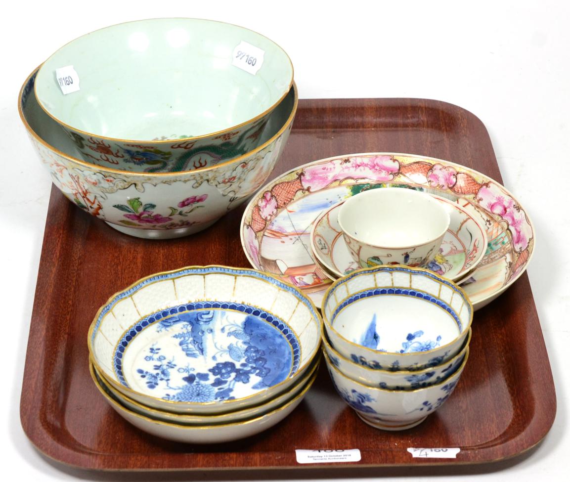 A group of Chinese porcelain to include a dragon and phoenix bowl; tea bowl and saucers ; together