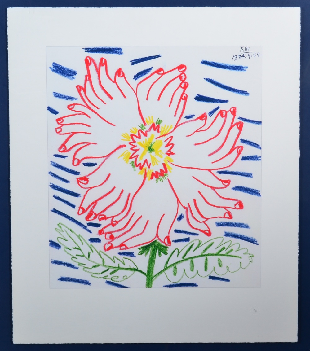 After Pablo Picasso (1881-1973) ''Flower of Hands'' Number 19/50, gouttelette print, 68cm by 58cm