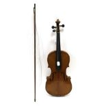 Violin 14'' two piece back, ebony fingerboard, stamped inside 'Ole Bull' also stamped under