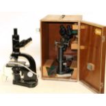 Microscopes (i) Leitz Binocular no.704504 with four lens turret, course/fine focusing, under stage