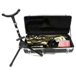 Alto Saxophone stamped 'Gear For Music' no.13120189, in antique brass lacquered finish, with BG