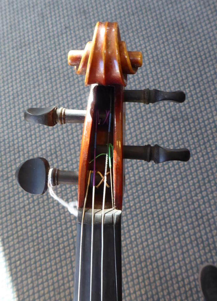 Violin 14'' two piece back, ebony fingerboard tailpiece and pegs, with label 'Hopf Anno 1973', cased - Image 6 of 12