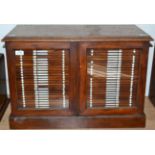 Microscope Slide Cabinet with 56 drawers in two columns each 12 1/4x11'', 31x28cm in mahogany case