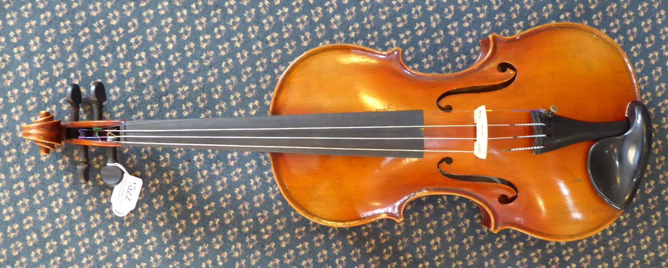 Violin 14'' two piece back, ebony fingerboard tailpiece and pegs, with label 'Hopf Anno 1973', cased - Image 2 of 12