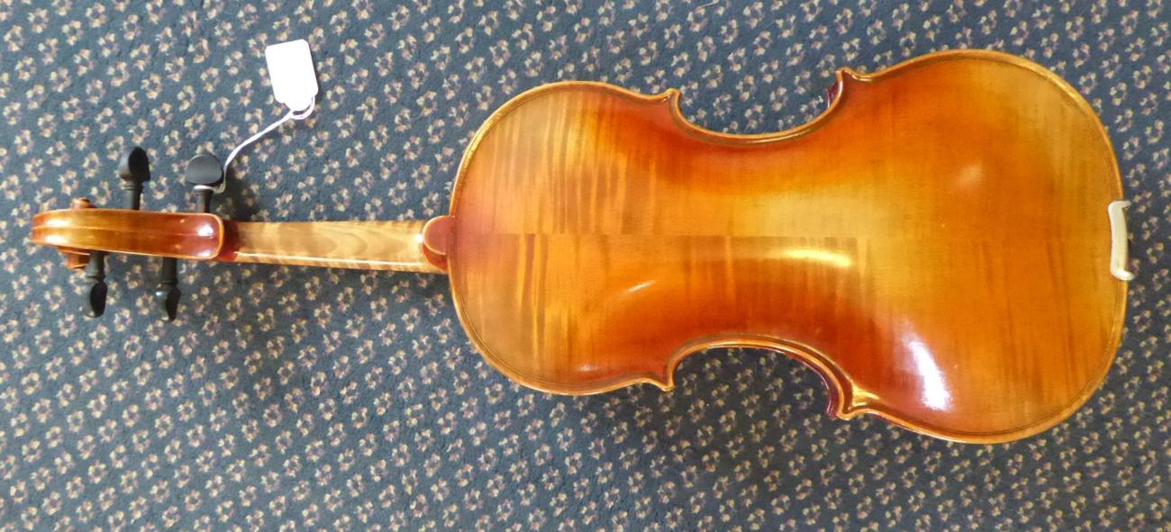 Violin 14'' two piece back, ebony fingerboard tailpiece and pegs, with label 'Hopf Anno 1973', cased - Image 4 of 12