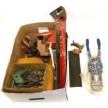 Various Tools including Record 050 Combination plane (boxed), wooden block plane, a Tenon saw and