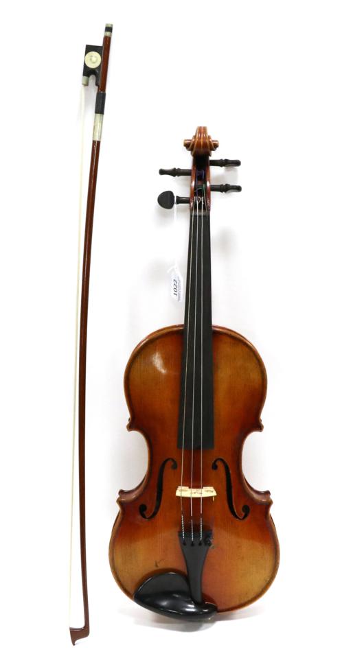 Violin 14'' two piece back, ebony fingerboard tailpiece and pegs, with label 'Hopf Anno 1973', cased