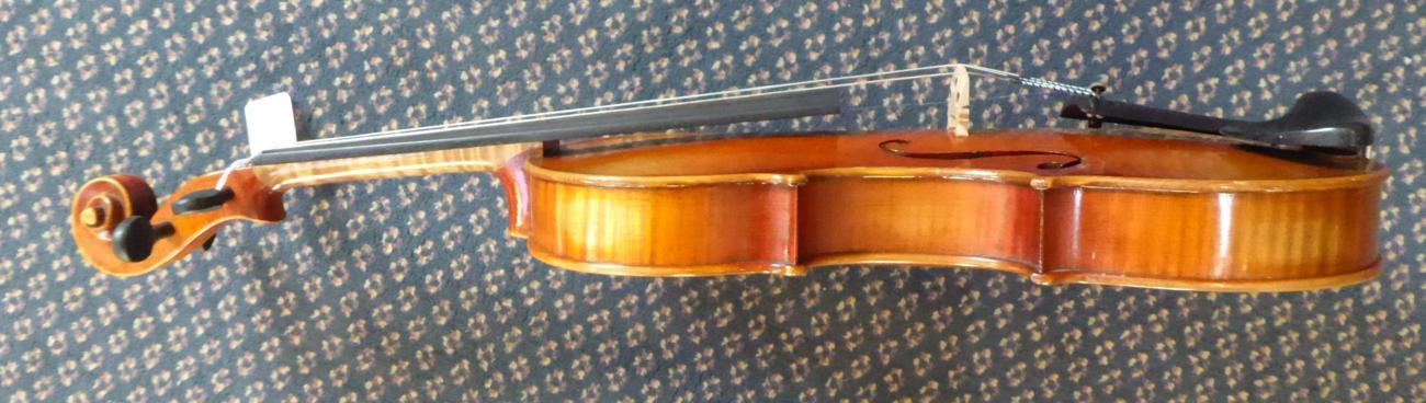 Violin 14'' two piece back, ebony fingerboard tailpiece and pegs, with label 'Hopf Anno 1973', cased - Image 5 of 12