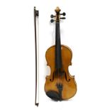 Violin 14 1/8'' two piece back, with label 'Copy of Antonius Stradivarius especially Made of