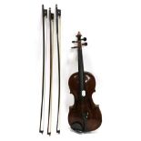 Violin 13 3/4'' two piece back, with label 'David Tecchler Roma Fecit Anno D-ni 1686, cased with