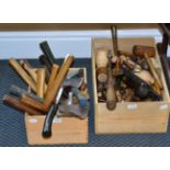 Various Woodworking Tools including hammers, bradawls, axes and others