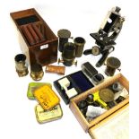 Beck Model 47 Microscope together with assorted magic lantern and other lenses