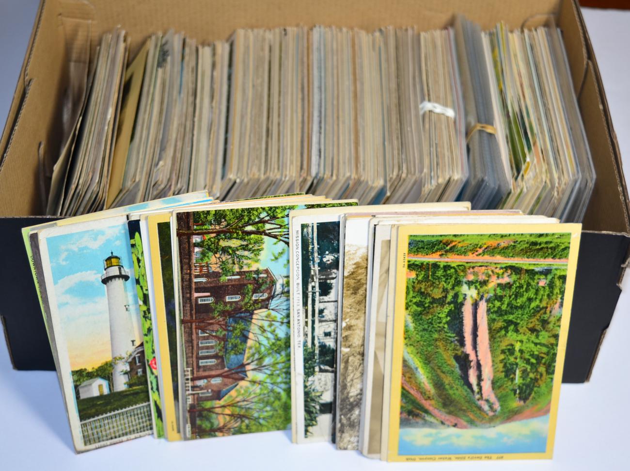 Postcards - Mainly USA and GB . Shoebox of postcards with UK topographical from early 1900's with