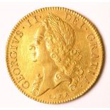 George II (1727-1760), Five Guineas, 1746, old laur. head left, Lima below, edge D.NONO, (S.3665). A