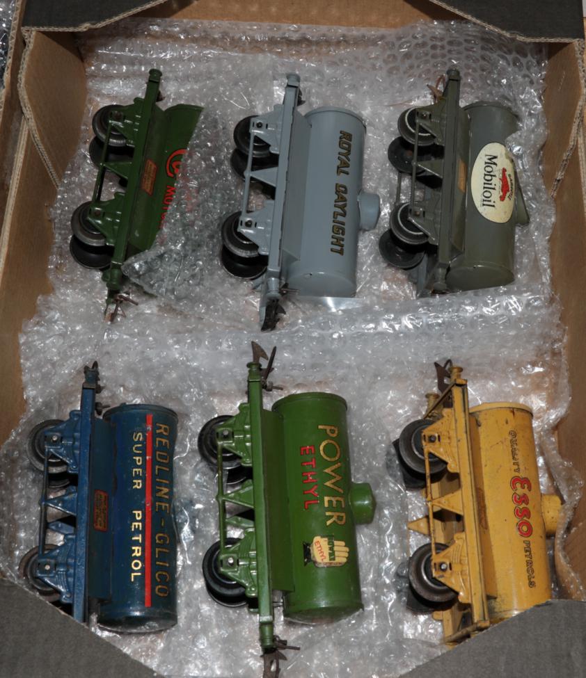 Hornby O Gauge Tank Wagons including Power Ethyl white hand, Esso, Redline-Glico, Castrol motor oil,