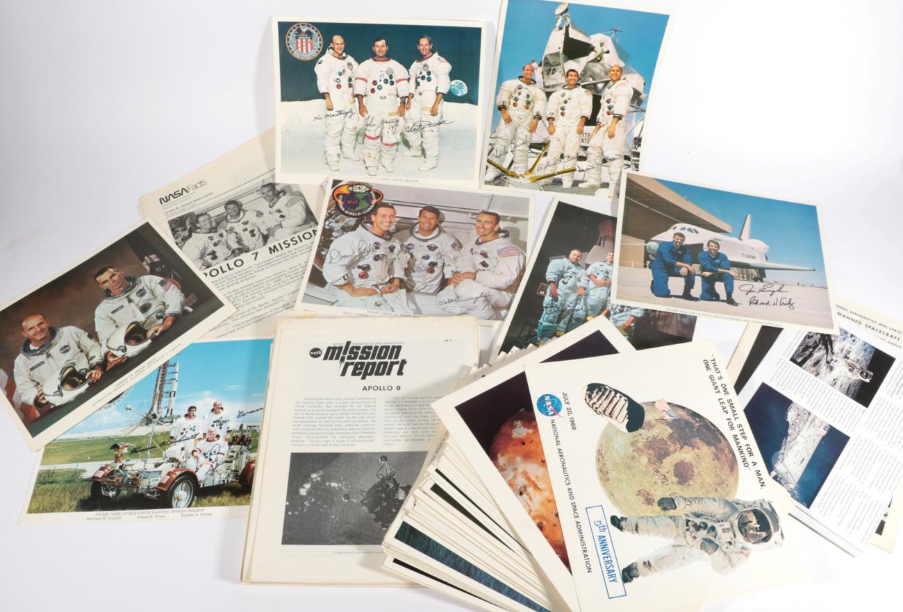 Signed official Nasa publicity photographs for Apollos VII, VIII, XII, XVI and XVII, and a space