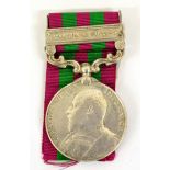 An India Medal 1896, with clasp WAZIRISTAN 1901-2, awarded to 1696 Sepoy Isar Singh 35th Sikhs