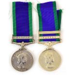 Two General Service Medals 1962, one with clasp BORNEO, renamed to 423714 CPL. J. A. TAYLOR. R.M.,