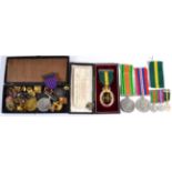 Assorted Medals, Badges and Buttons, including a Second World War Pair and Elizabeth II Efficiency