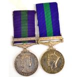 Two General Service Medals 1918-62, one with clasp PALESTINE 1945-48, to 14461277 BDR E E RAMSEY RA,