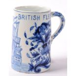 A Delft mug ''Success to the British Fleet'' painted with a ship