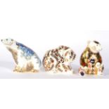 Royal Crown Derby Imari paperweights, Aurora Polar Bear, Imari Honey Bear and another bear (3)