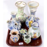 A collection of Continental tin-glaze pottery including a pair of Delft blue & white tulip vases,