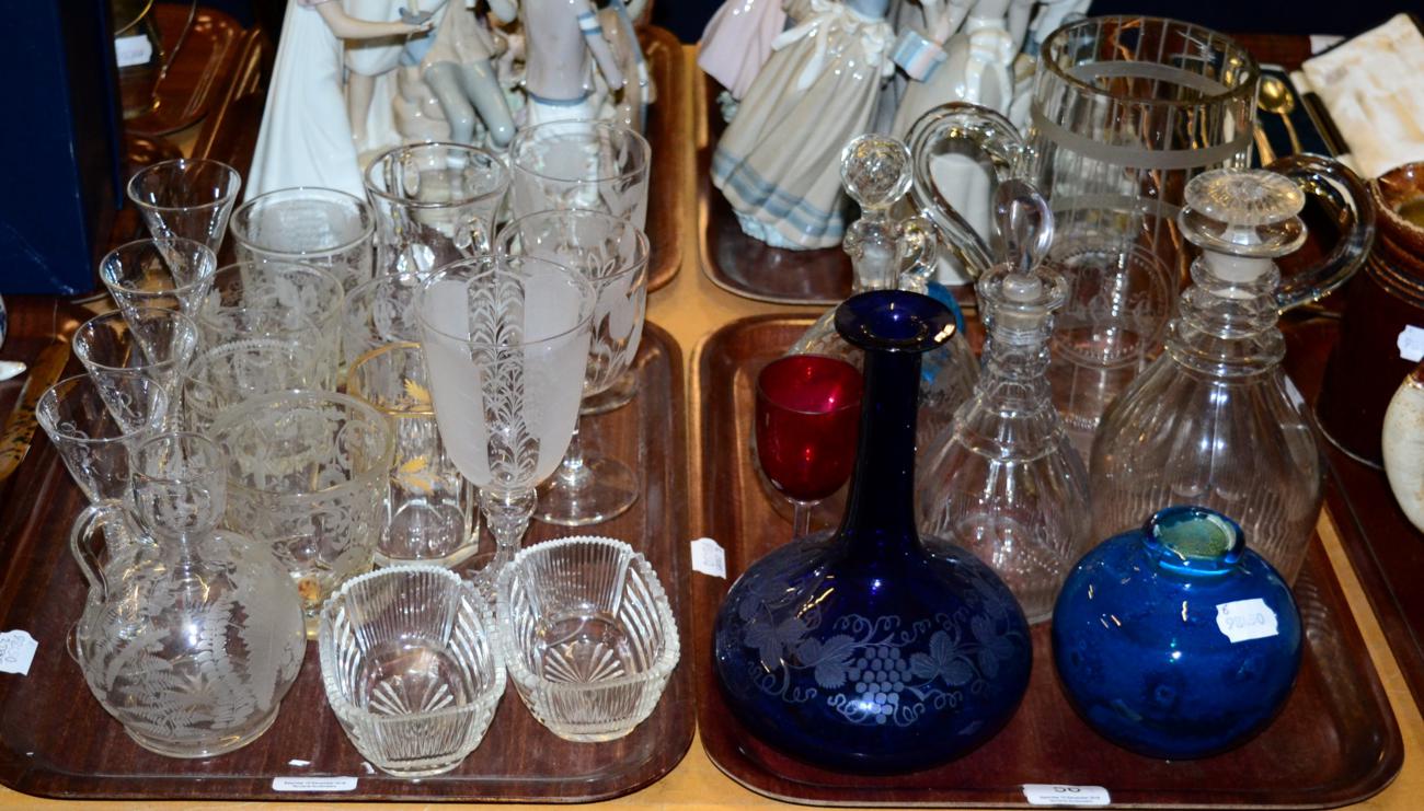 Two trays of assorted glass, mainly 19th/20th century; and a tray of assorted glass, including a