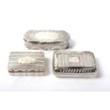 A George III silver snuff box, makers mark W?, Birmingham 1816, with reeded decoration; a late