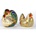 Royal Crown Derby Imari paperweights, Farmyard Cockerel and Farmyard Hen