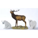 A Border Fine Art red stag by Ray Ayres, limited edition no 125/750; together with two Lladro