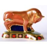 A Royal Crown Derby Imari paperweight, Harrods Bull