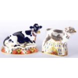 Royal Crown Derby Imari paperweights, Friesian Cow 'Buttercup', together with Bluebell Calf (2)