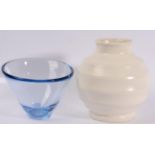 A Keith Murray for Wedgwood vase; and a Holmgaard pale blue glass bowl, dated 1960 (2)