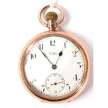 A 9 carat gold open faced pocket watch, signed Waltham