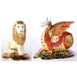 Royal Crown Derby Imari paperweights, Heraldic Lion and The Wessex Wyvern (2)