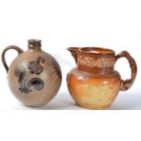 A 19th century stoneware sprigged jug and a later pottery jug