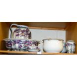 A late Victorian blue and floral pattern toilet set stamped late Myers; a George James chamber