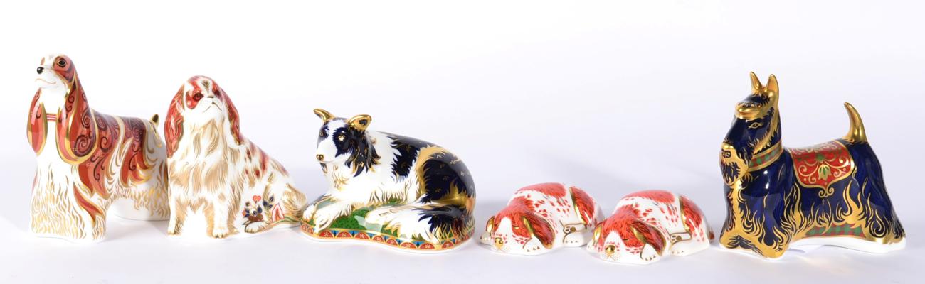 Royal Crown Derby Imari dog paperweights comprising: Cavalier King Charles Spaniel, Scottish