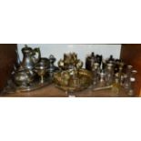 A selection of silver plated items including a four piece Viners plated tea service; and three pairs