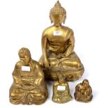 Four various gilt-metal Buddhas, probably 20th century, all modelled seated, largest 38cm (4)