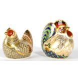 Royal Crown Derby Imari paperweights, Farmyard Cockerel and Farmyard Hen