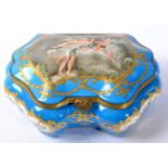 A Sevres style porcelain hinged box, the cover with painted vignette, the interior decorated with