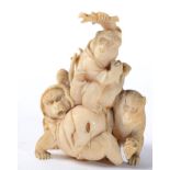 A good quality Japanese ivory carving, depicting a group of monkeys, 19th century