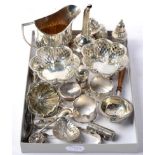 Assorted silver items, to include a modern wine funnel of George III style; a part fluted cream jug;