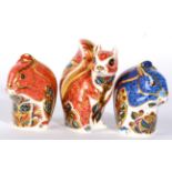 Royal Crown Derby Imari paperweights, Woodland Squirrel, Debenhams Squirrel and Squirrel (3)