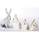 Royal Crown Derby Imari paperweights: Starlit Hare, Snowy Rabbit, Bunny and another rabbit (4)