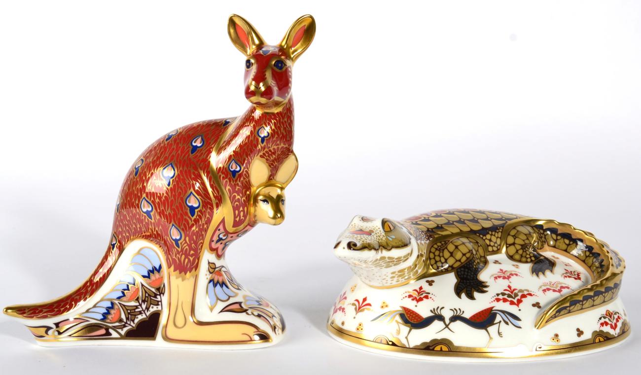 Royal Crown Derby Imari paperweights, Crocodile and Kangaroo