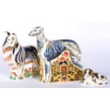 Royal Crown Derby Imari paperweights, Lurcher; Rough Collie and Scruff (3)